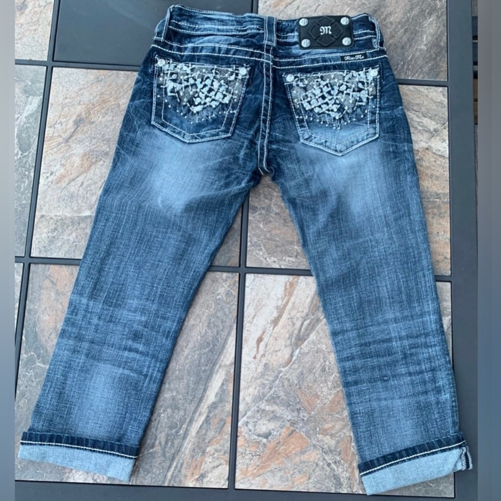 Embellished Miss Me Cuffed capris